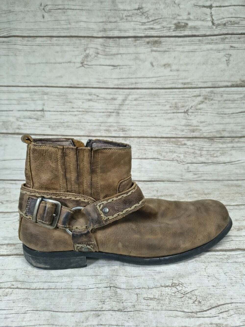 Bed Stu Distressed Brown Leather Harness Moto Ankle Boots